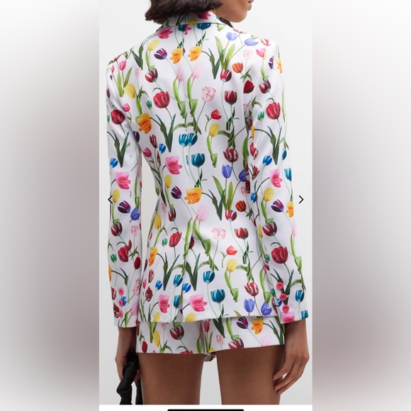 NWT $550 ALICE + OLIVIA Macy Floral Crepe Fitted Blazer, Color KISS MY TULIPS, - Picture 4 of 17